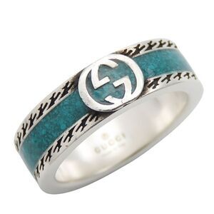 Gucci Ring Interlocking G Textured 14 Silver 925 Enamel Approx 6.3g Silver